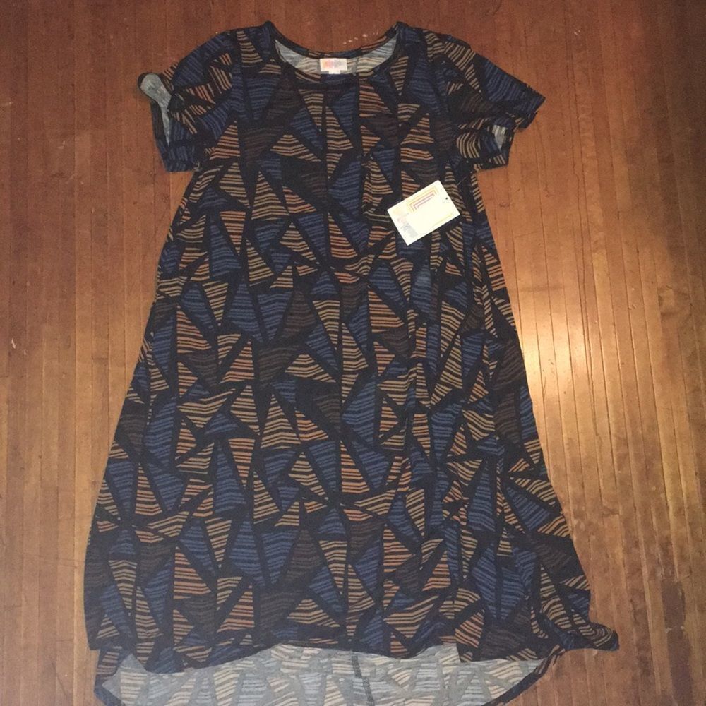 S blue and tan LuLaRoe Carly dress